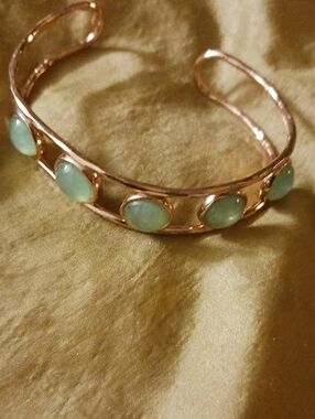 Rose Gold Cuff Bracelet with Mint Green Stones